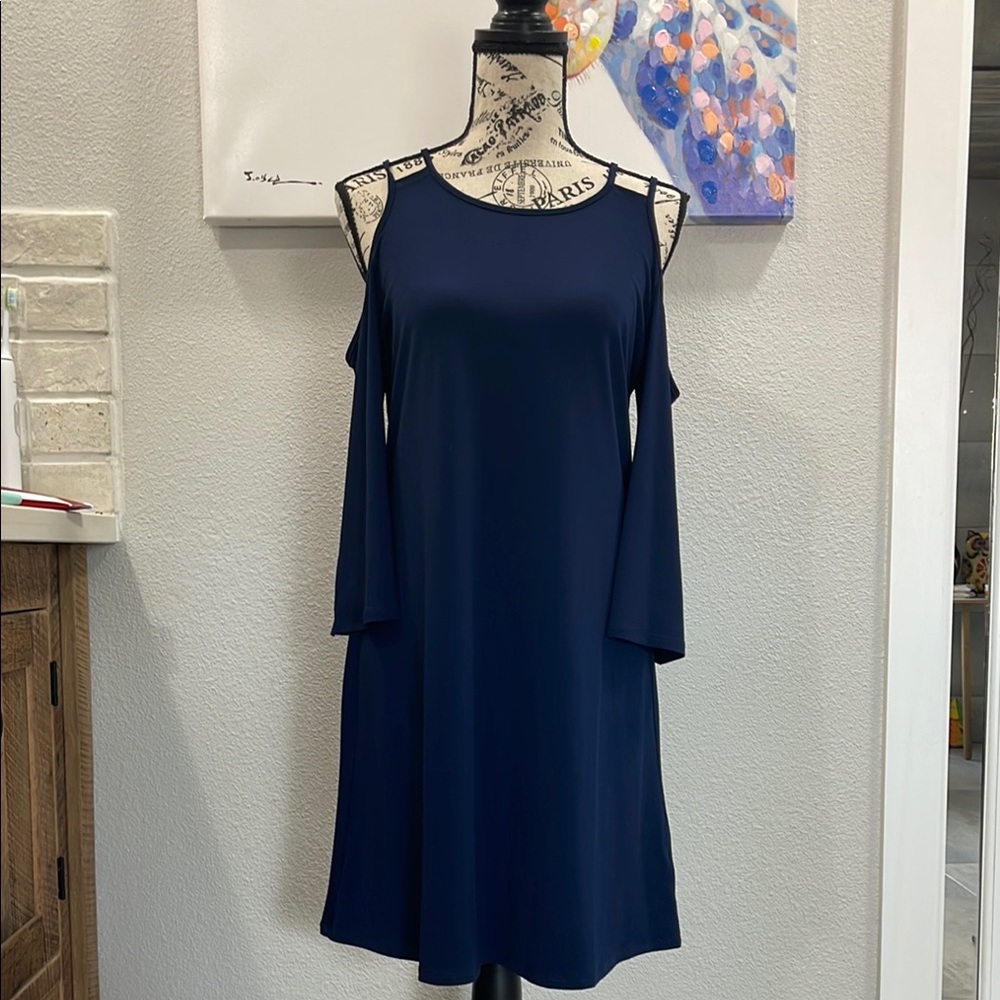 Elegant Navy Cold Shoulder Dress